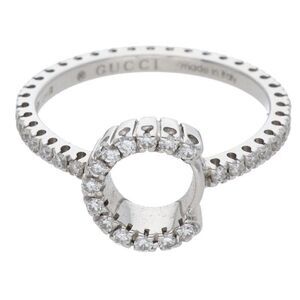 Gucci 18K White Gold Diamond Alphabet Ring Men's Size 10